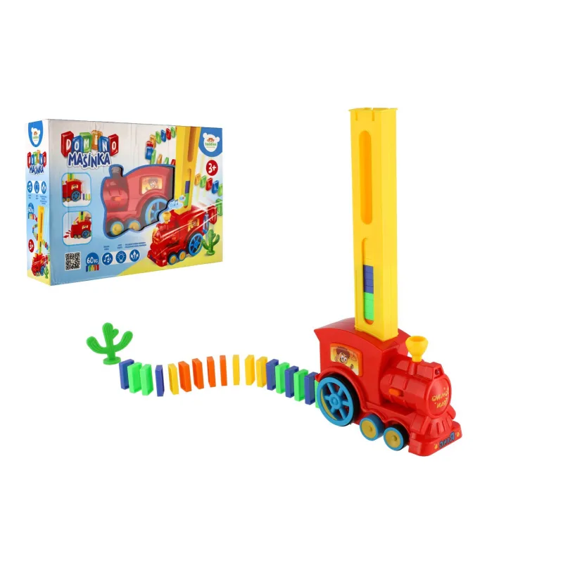 Teddies Lokomotíva/Vlak domino stavajúci plast 16cm na batérie so zvukom so svetlom v krabici 33x23,5x8cm