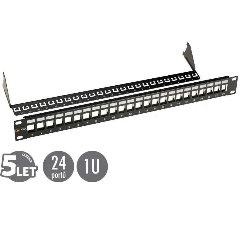 19" modulární neosazený patch panel Solarix 24 portů černý 1U SX24M-0-STP-BK-UNI 24200243