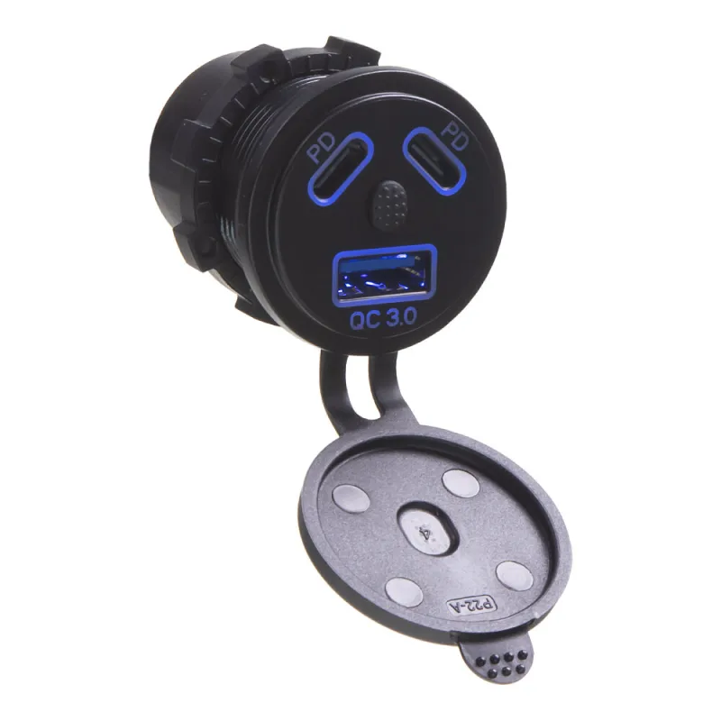 USB QC3.0 + 2x USB-C 45W zásuvka 12/24V 34673