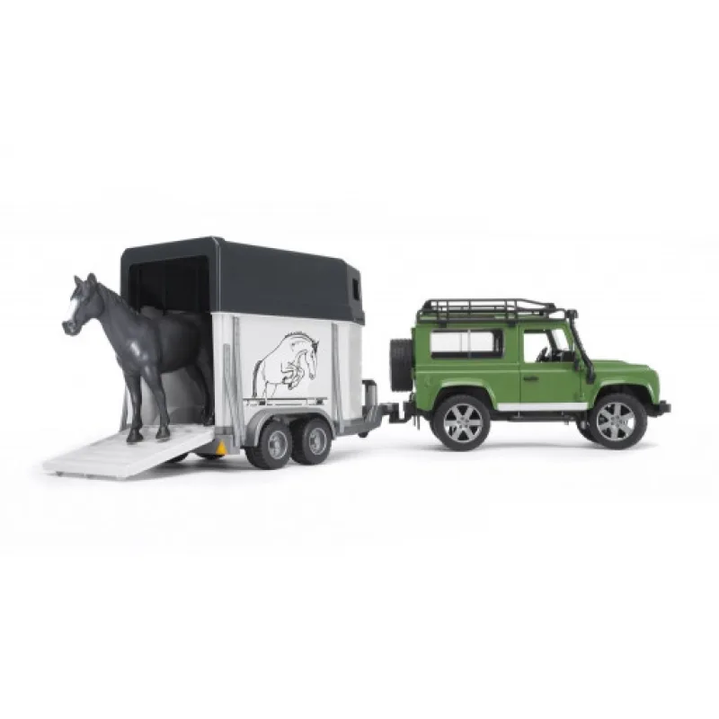 Bruder 2592 Land Defender s přívěsem na koně