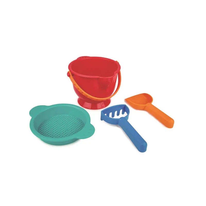 Hape Hračky na piesok - Set so sitkom, vedierkom, lopatkou a hrabličkami