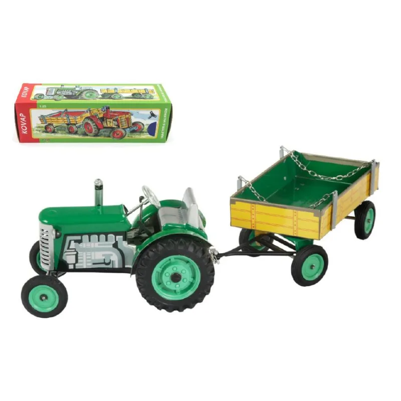 Kovap Traktor Zetor s vlečkou zelený na kľúčik kov 28cm