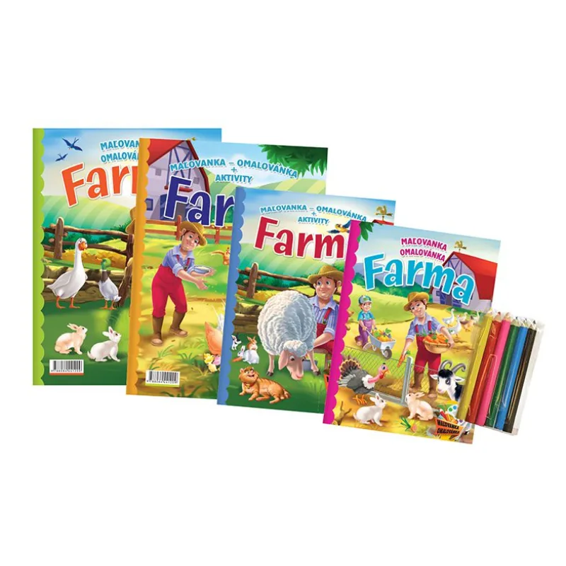 FONI Book Omalovánky+aktivity/Maľovanky+aktivity Na farme/Na farme 4ks + pastelky CZ + SK verzia v sáčku 21x29cm