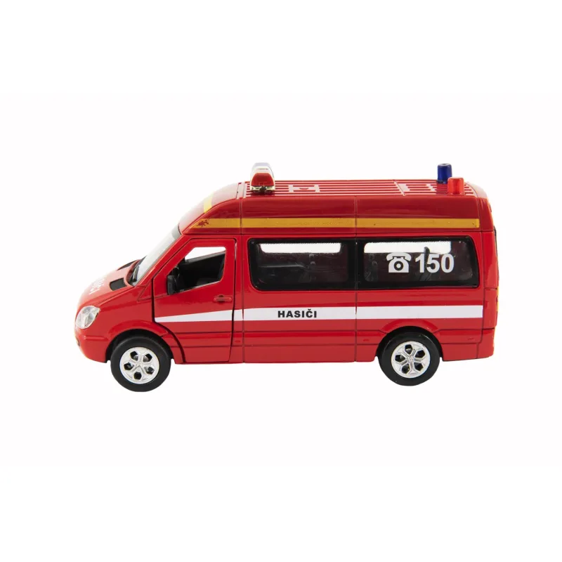 Auto hasiči kovové 15cm na baterie se světlem se zvukem na zpětné natažení 6ks v boxu
