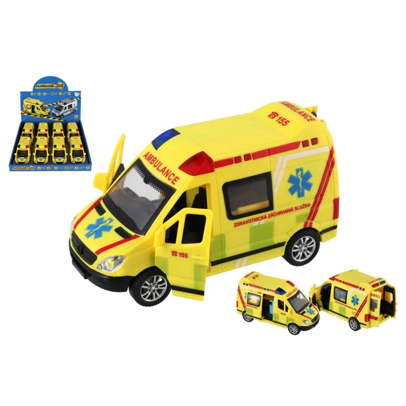 Teddies Auto záchranáři, ambulance plast 14,5cm na baterie se světlem, zvukem na setrvačník