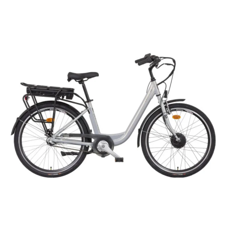Liberty elektrokolo e-VIA 3spd 26" přední motor, 36V/14Ah, 2025 stříbrné, Přední vidlice Pevná