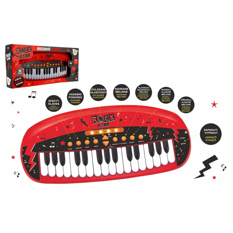 Teddies Pianko ROCK STAR 31 kláves plast 46cm na batérie so zvukom, svetlom v krabici 52x24x8cm