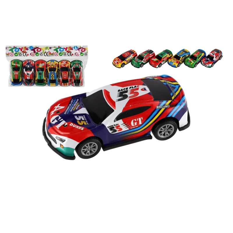 Teddies Auto závodné 6ks kov/plast 7cm na spätné natiahnutie v sáčku