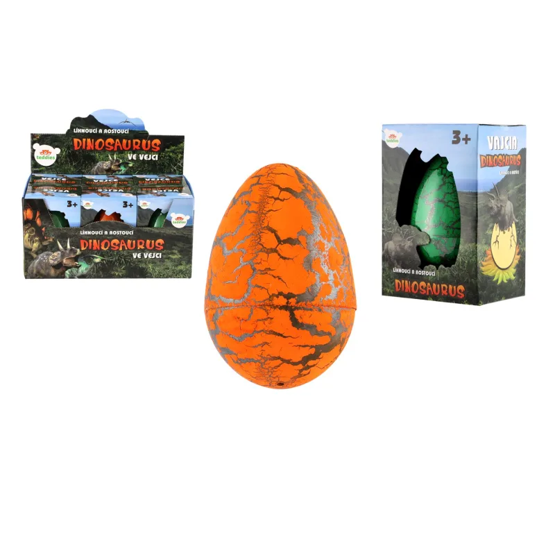 Teddies Vajce liahnuce a rastúci dinosaurus plast 2 farby v krabičke 10x15cm