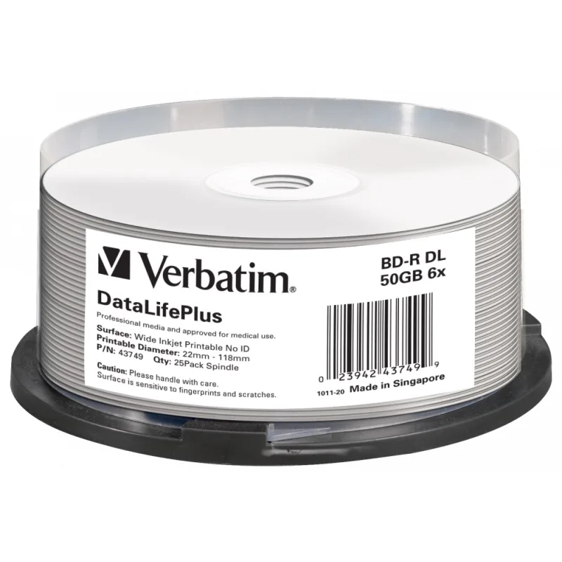Verbatim Blu-ray BD-R DL 50GB 6x WIDE Profesional Printable 25-cake NON-ID 43749