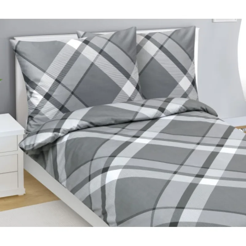 Bellatex Povlečení bavlněný satén Šedé káro - 140x220, 70x90 cm