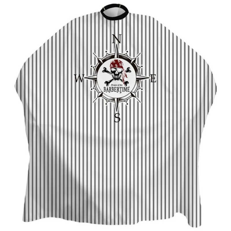 Pirates of the BARBERTIME BARBERTIME Compassed Cape - biely Barber plášť pirátsky kompas - čierne pruhy