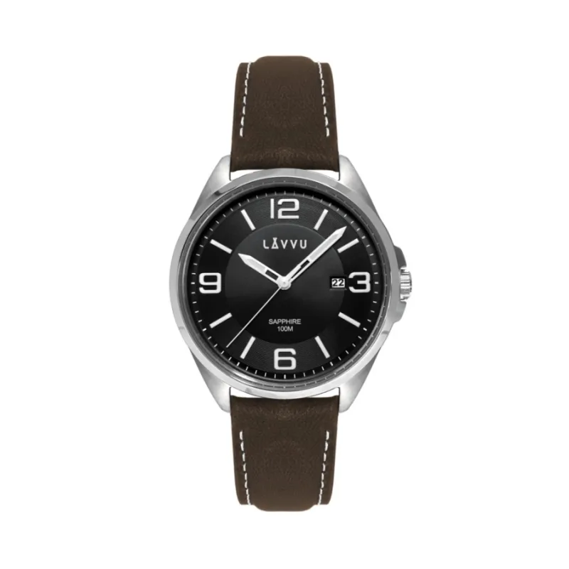Pánske hodinky so zafírovým sklomHerning Black / Top Grain Leather LAVVU LWM0095