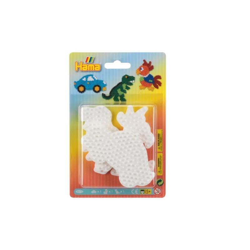 Hama Podložka na zažehľovacie korálky auto, papagáj, dinosaurus plast 3ks na karte 12x18x3cm