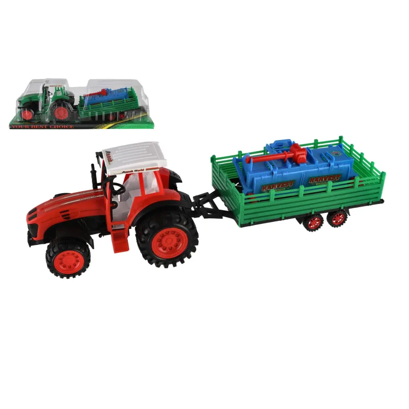Teddies Traktor s vlekom s rotavátorom plast 52cm na zotrvačník 2 farby v blistri
