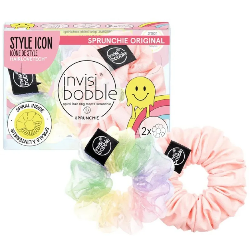 INVISIBOBBLE SPRUNCHIE SLIM Retro Dreamin 2ks - Látkové gumičky do vlasov - ružová + farebná