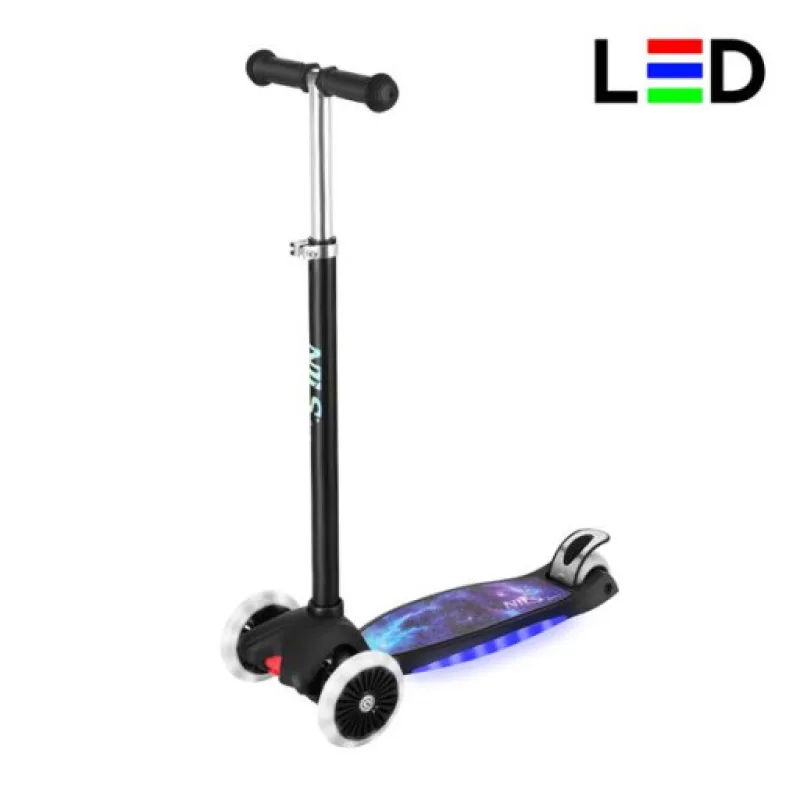 NILS Fun HLB1310 Dětská tříkolová koloběžka s LED, černá