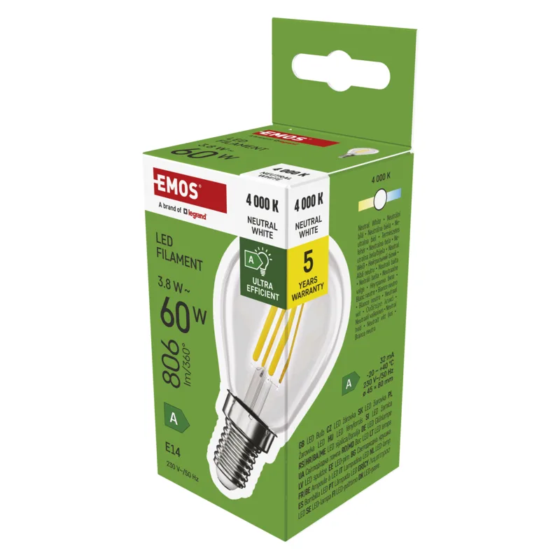 EMOS LED FLM MINI GL 3,8W(60W) 806lm E14 NW A CLAS 1525731454