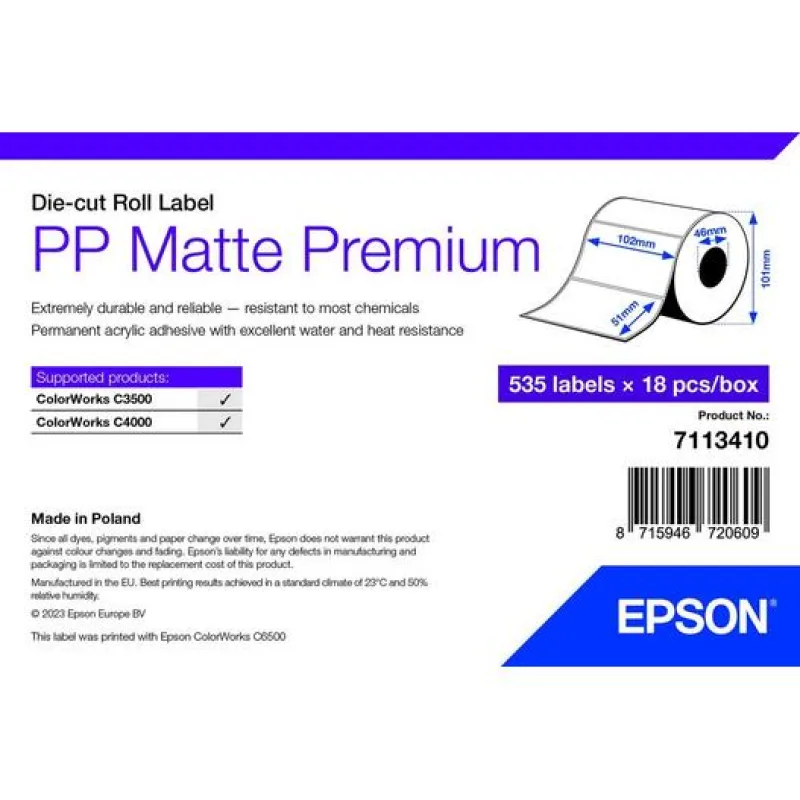 EPSON POKLADNÍ SYSTÉMY PP Matte Label Premium, 102mm x 51mm, 535 Labels 7113410