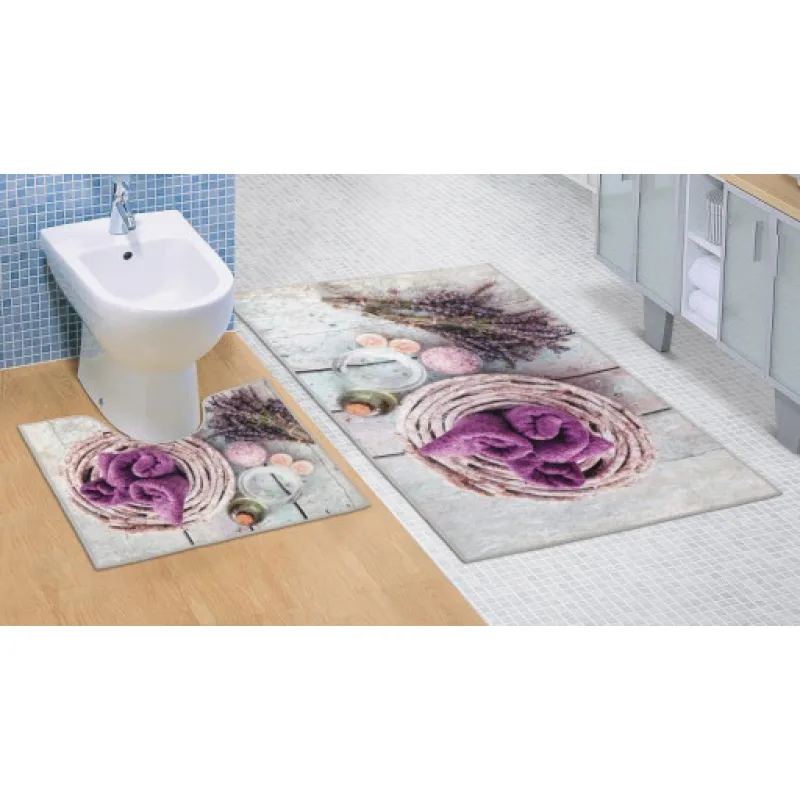 Bellatex koupelnová předložka 3D tisk, sada Levandule - 60x100, 60x50cm