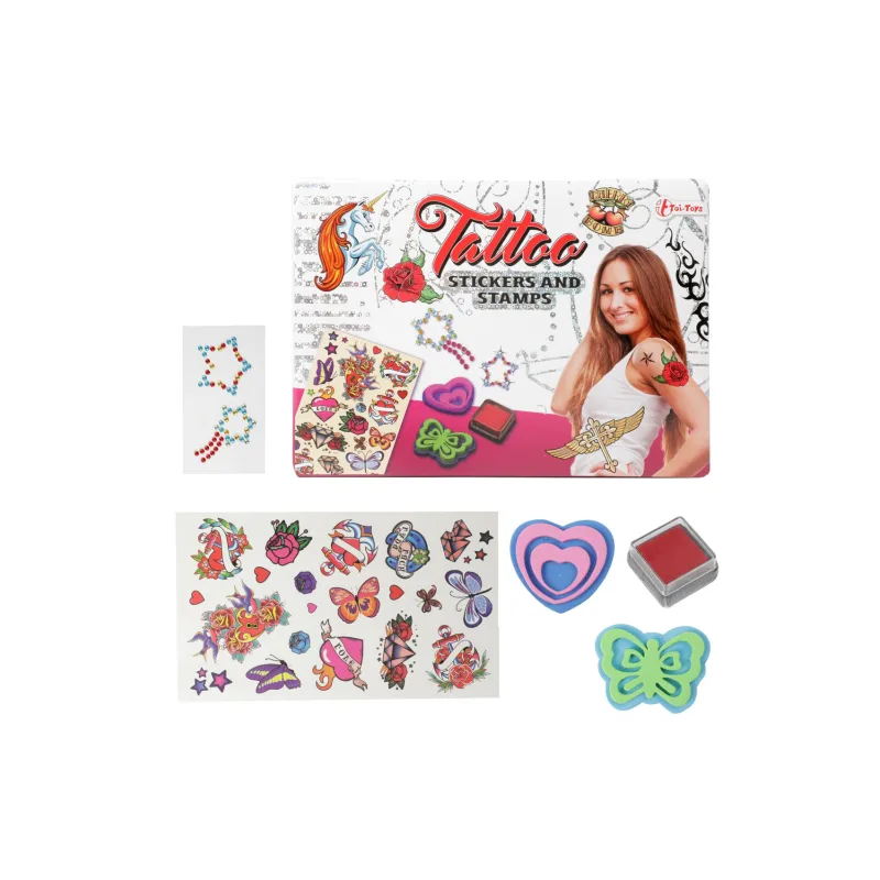 Teddies Tetovanie s doplnkami + pečiatky 2ks v krabici 22x16x3,5cm
