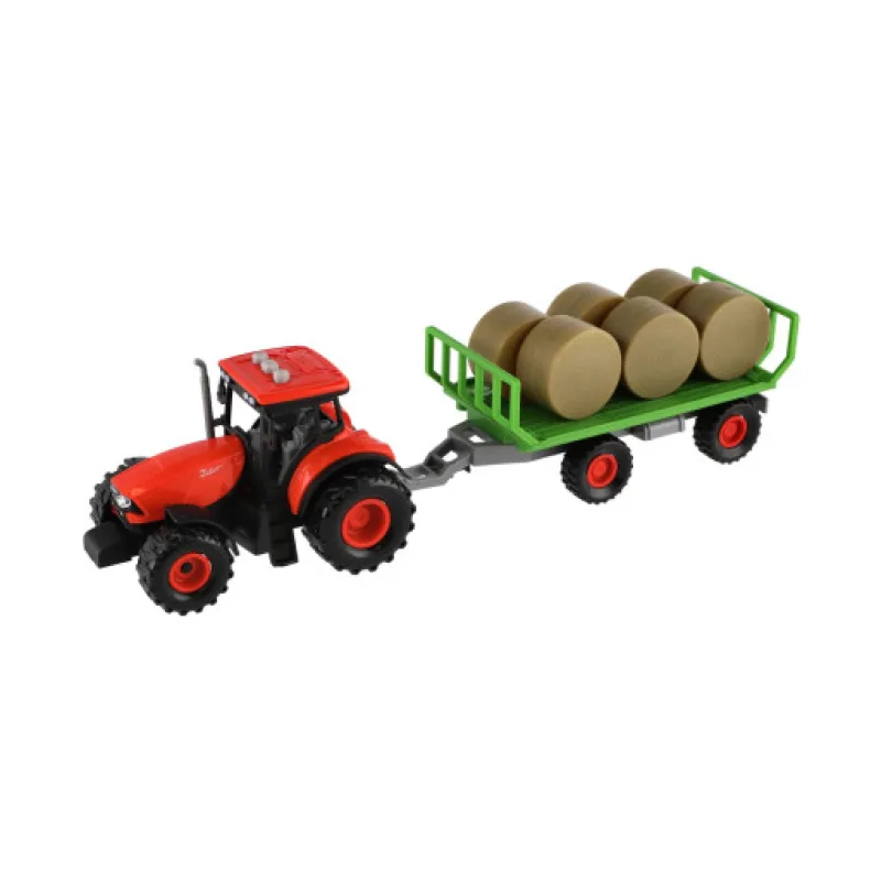Traktor Zetor s vlekem a balíky, setrvačník, zvukové a světelné efekty, 36 cm