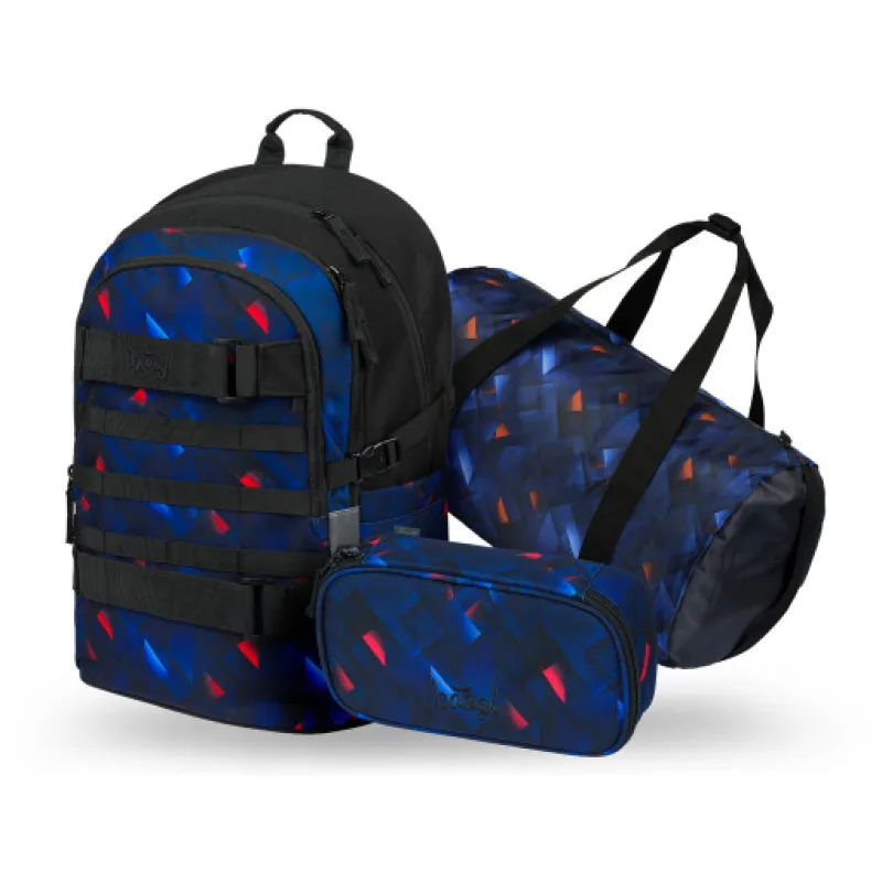 BAAGL SET 3 Skate Indigo: batoh, penál, sportovní taška