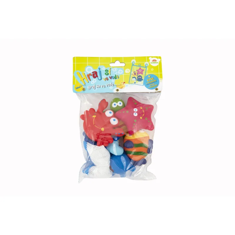 Teddies Zvieratká do vane gumové 6ks so sieťkou v sáčku 18x28x5cm 12m+