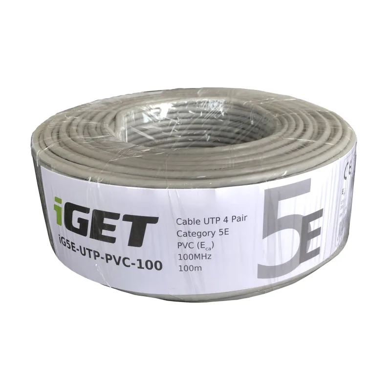 Instalační kabel iGET CAT5E UTP PVC Eca 100m/role, kabel drát, s třídou reakce na oheň Eca 84005011