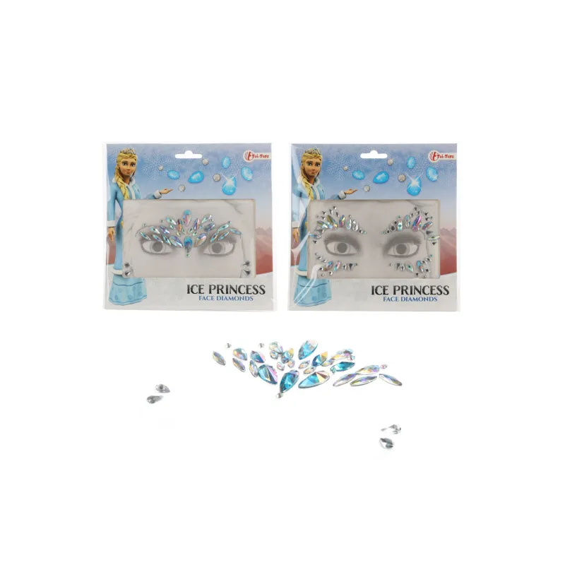 Teddies Ozdobné diamanty/kamienky na tvár Ľadová princezná plast 2 druhy v sáčku 18x17,5cm