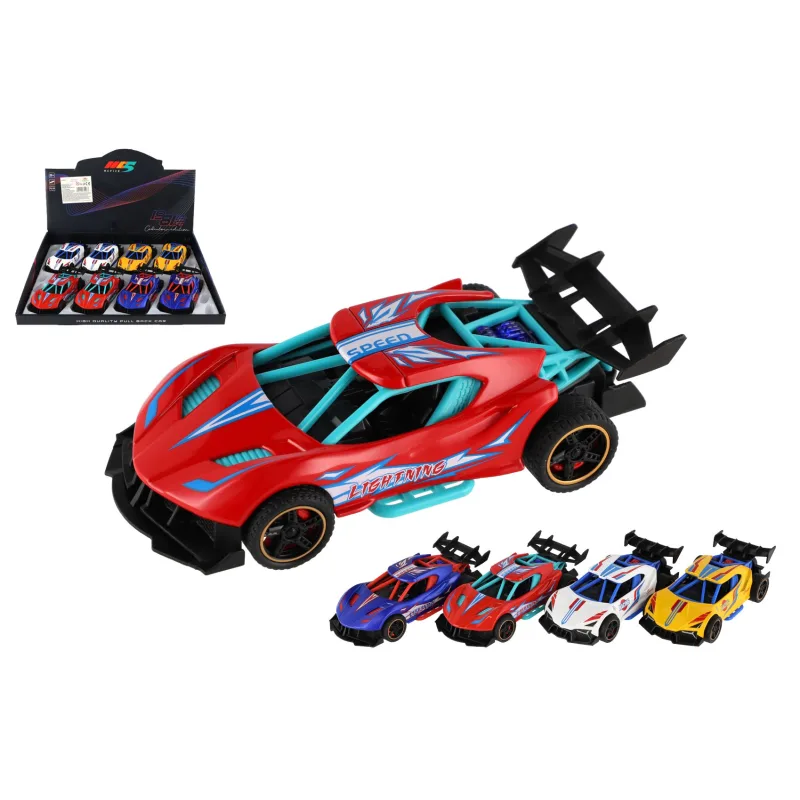 Teddies Auto športový plast/kov 14cm na spätné natiahnutie 4 farby 8ks v boxe