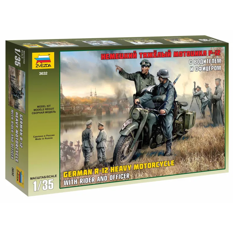 Zvezda Model Kit military 3632 - Nemecký ťažký motocykel R-12 s jazdcom (1:35)