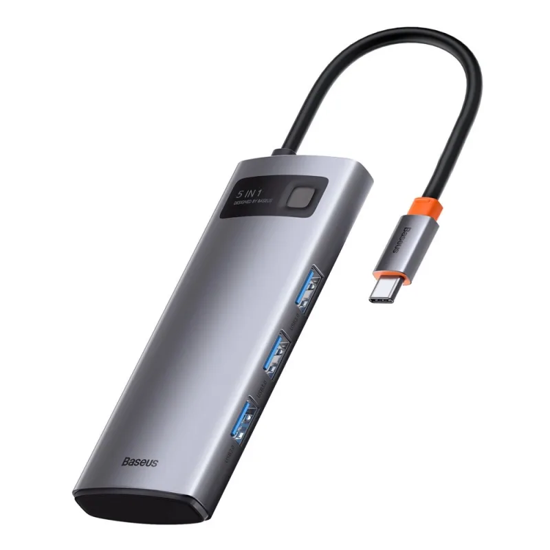 NONAME Baseus USB Hub Metal Gleam Series 5v1 (USB-C PD 100W, 3x USB 3.0, HDMI) šedý 6932172602628