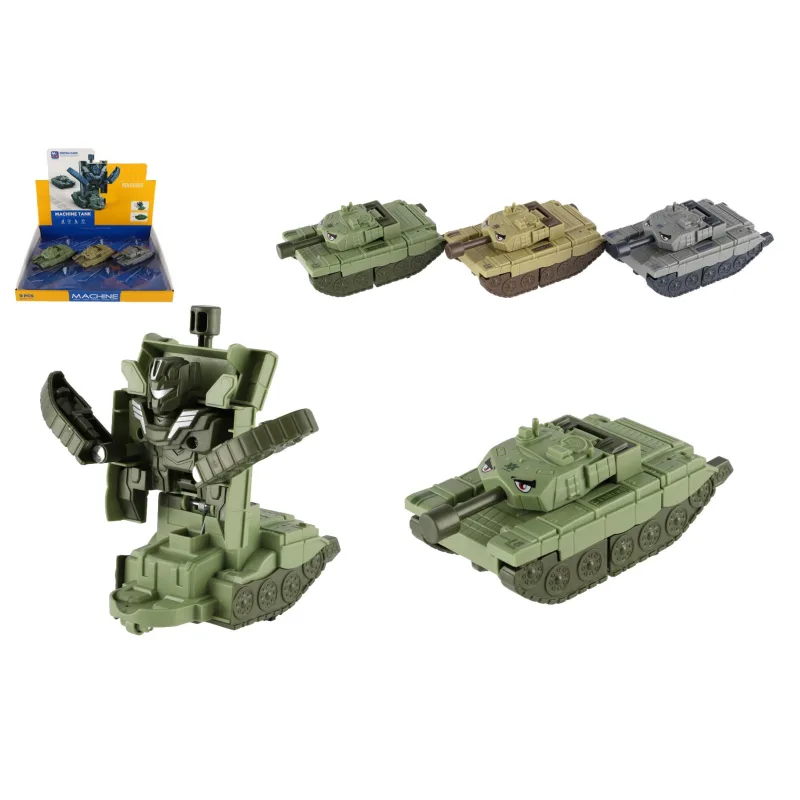 Teddies Transformer tank/robot plast 14cm na zotrvačník 3 farby 9ks v boxe