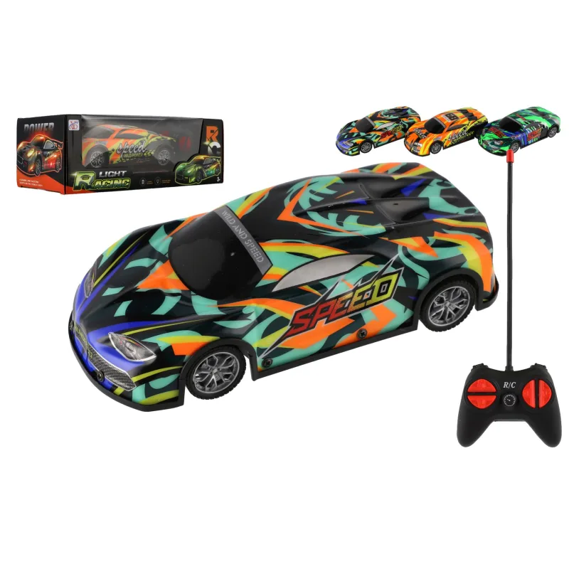 Teddies Auto RC závodné 27MHz plast 20cm na batérie so svetlom 3 farby v krabici 27x10x13cm