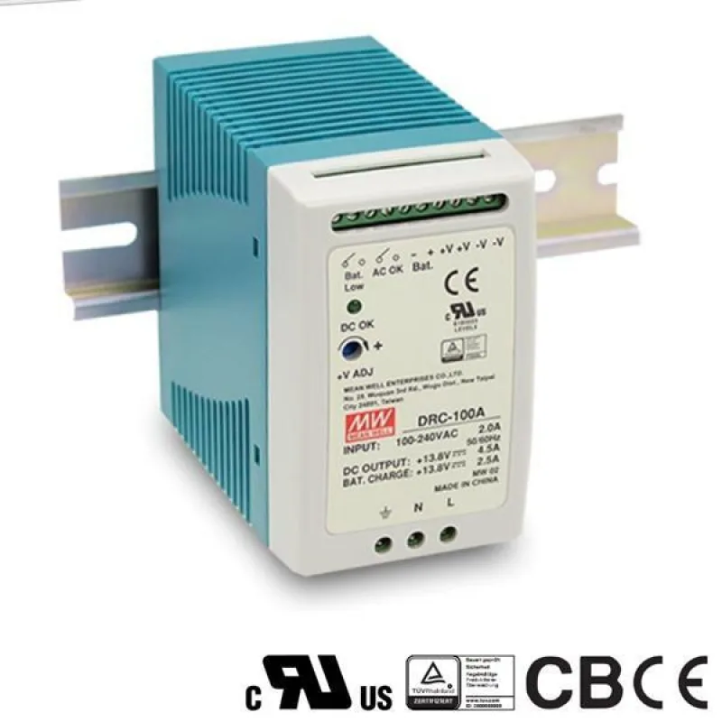 MEAN WELL MEANWELL - DRC-100A - Průmyslový napájecí zdroj 12V 100W s funkcí nabíječky na DIN lištu DRC-100A