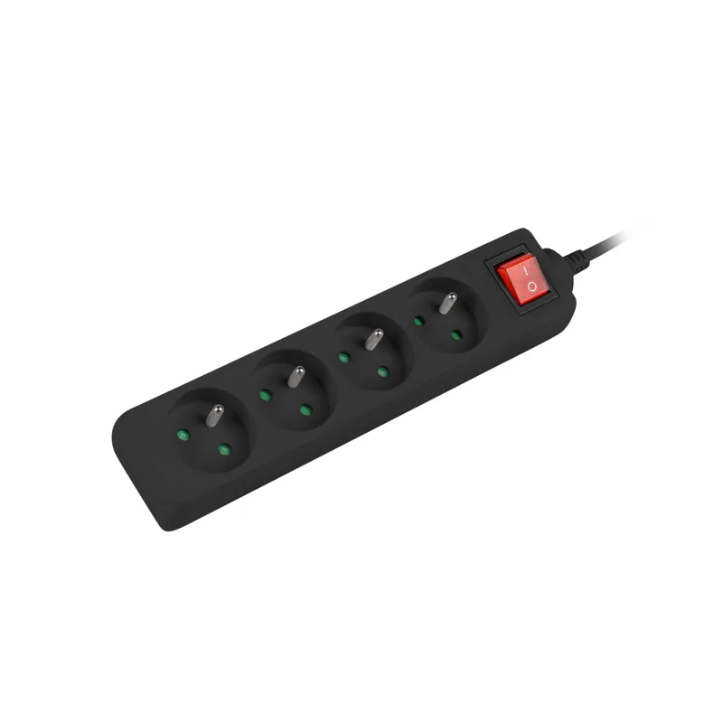 NATEC Prodlužovací kabel Lanberg PS1, 4 zásuvky, 1,5m, vypínač, černá PS1-04E-0150-BK