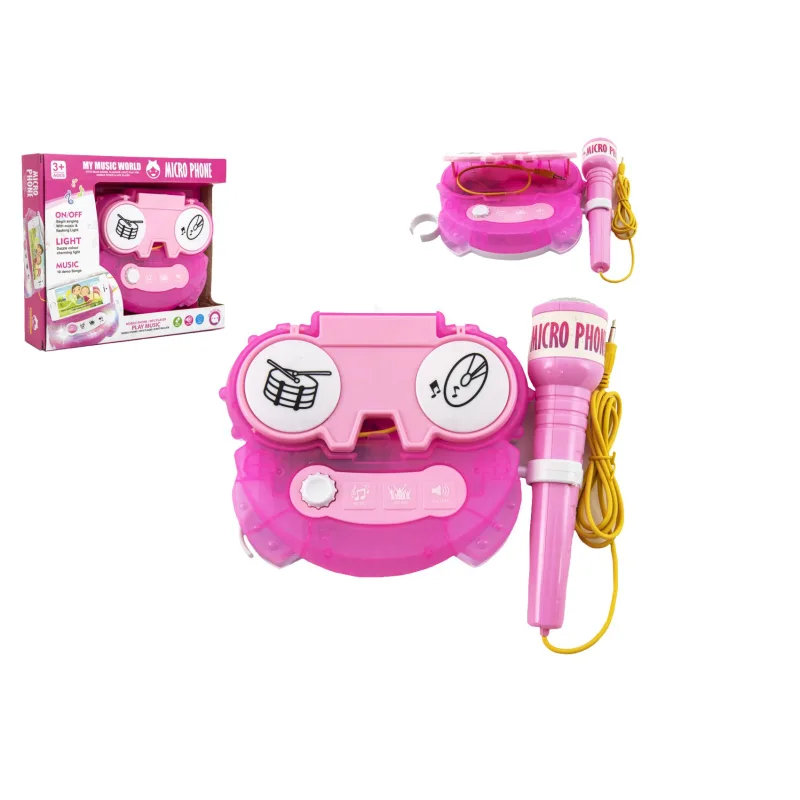 Teddies Mikrofón karaoke ružový plast na batérie so svetlom v krabici 24x21x5, 5cm
