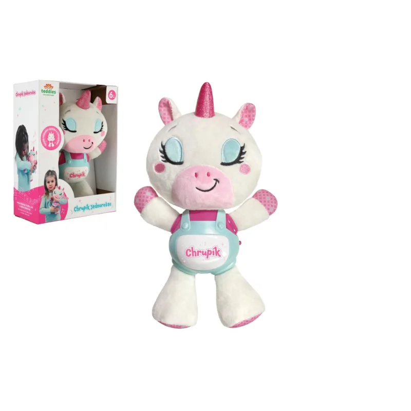 Teddies Jednorožec Chrupík usínáček plyš/plast na baterie se zvukem se světlem v krabici 22x30x10,5cm 6m+