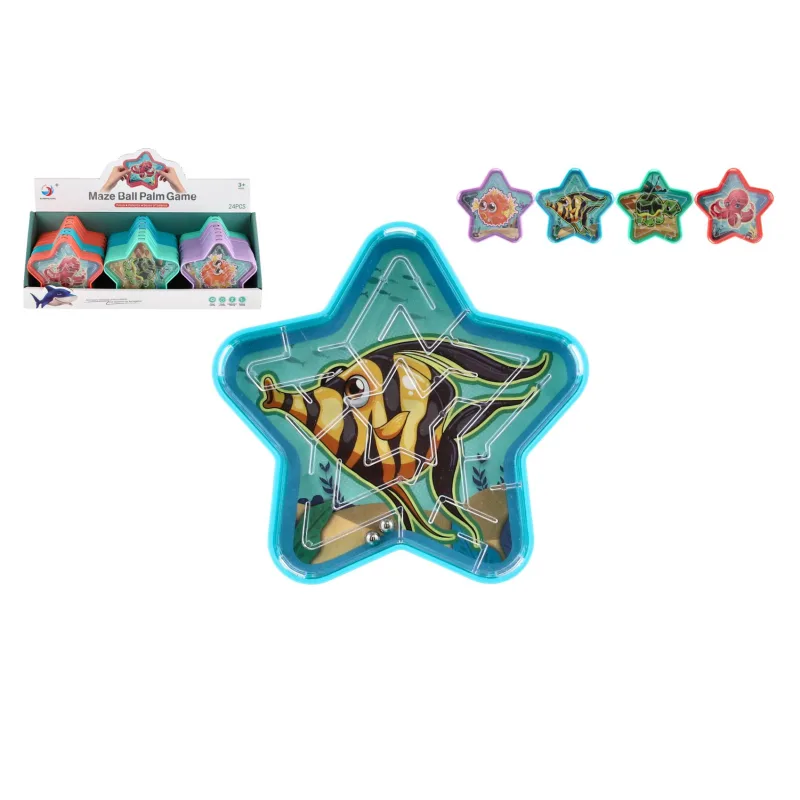 Teddies Bludisko hlavolam s guľôčkou hviezda plast 9cm 4 farby