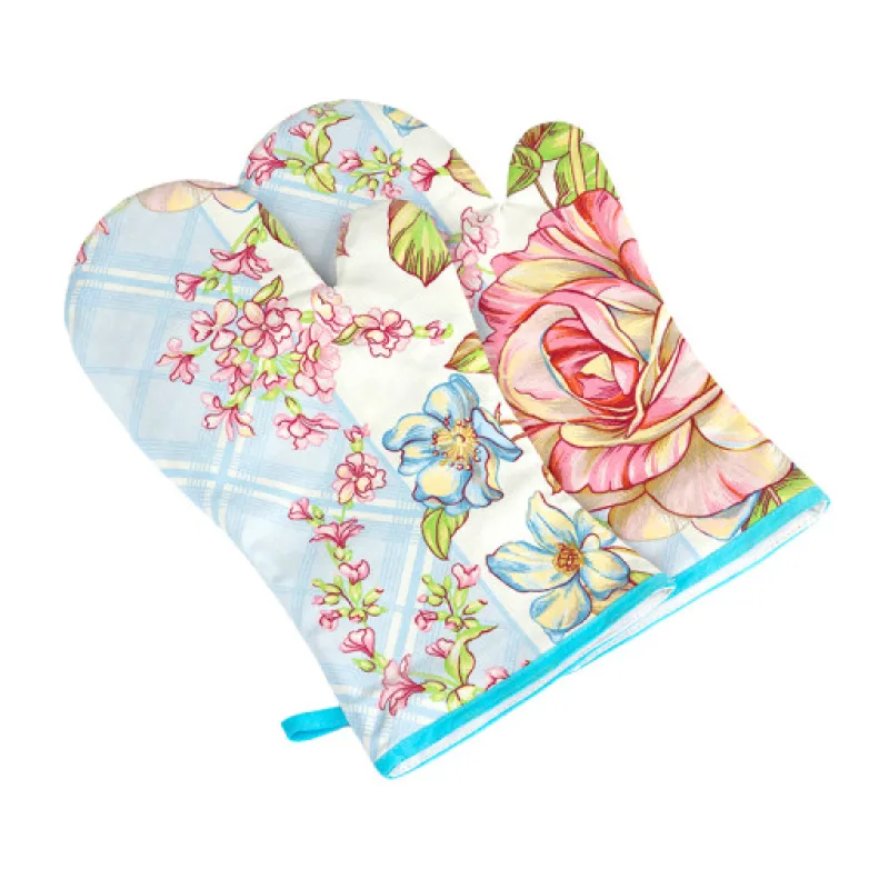 Bellatex Grilovací rukavice 2ks, Růže světlá modrá, růžová - 20x36 cm