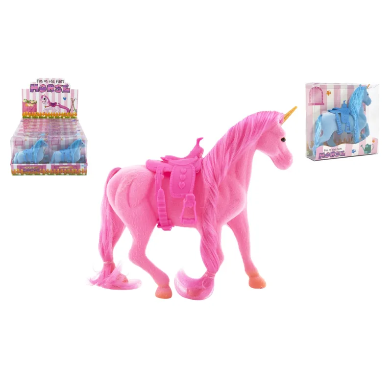 Teddies Jednorožec kôň fliška so sedlom 21cm 3 farby v krabičke 16x17x5,5cm 12ks v boxe