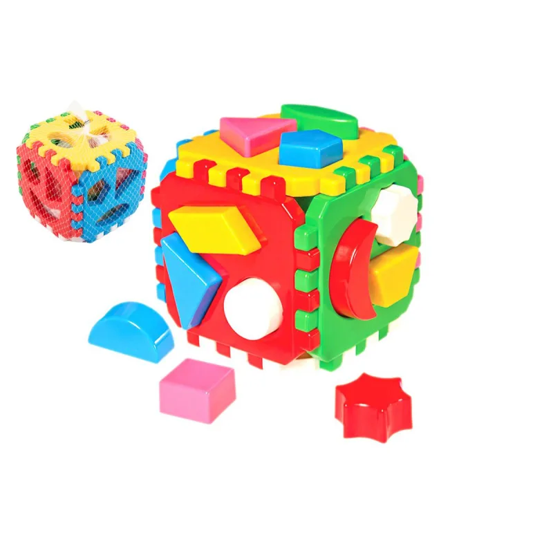 Teddies Vkladačka kocka plast 12x12cm v sieťke 12m+