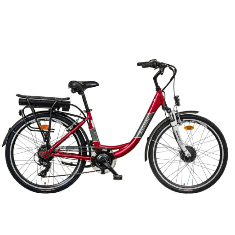 Liberty elektrokolo e-VIA 6 spd 26" přední motor, 36V/17,5Ah, 2025 červené, Přední vidlice Odpružená