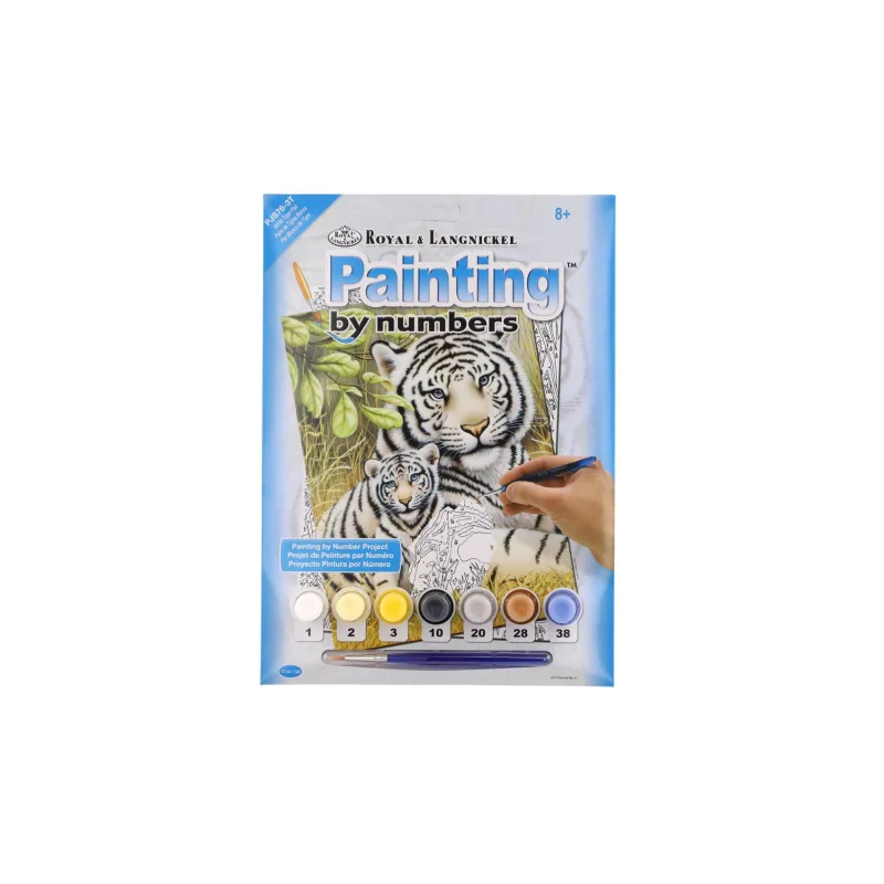 SMT Creatoys Maľovanie podľa čísel Biele tigre 22x30cm s akrylovými farbami a štetcom na karte
