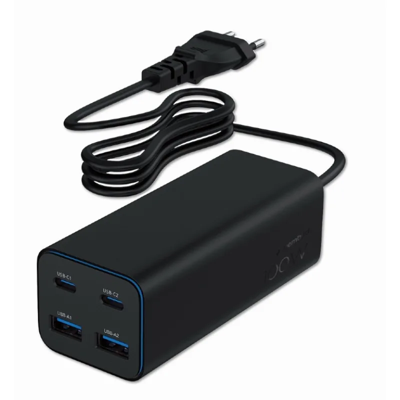 Gembird 100W adaptér 2xUSB-C, 2xUSB-A TA-UC-2A2C-PD100-01-BK