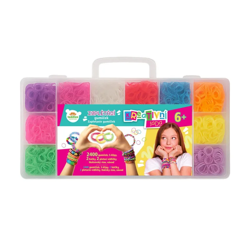 Teddies Kreativní sada Udělej si svůj náramek - pletací stav a gumičky 2400ks v pl. krabici 28x17x6cm
