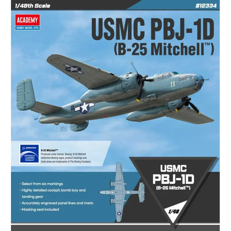 Academy Model Kit lietadlo 12334 - USMC PBJ-1D (B-25 Mitchell) (1:48)