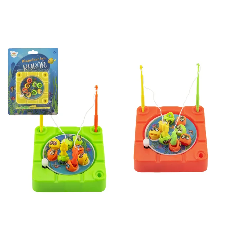 Teddies Hra ryby/rybár magnetická plast 10x10cm na natiahnutie 3 farby na karte 15x20x3cm