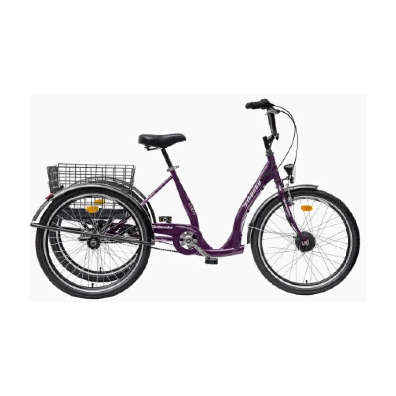 Elektrická tříkolka Liberty e-COMFY 24" 3spd., kaučuková kola, fialová 36V 10,4Ah